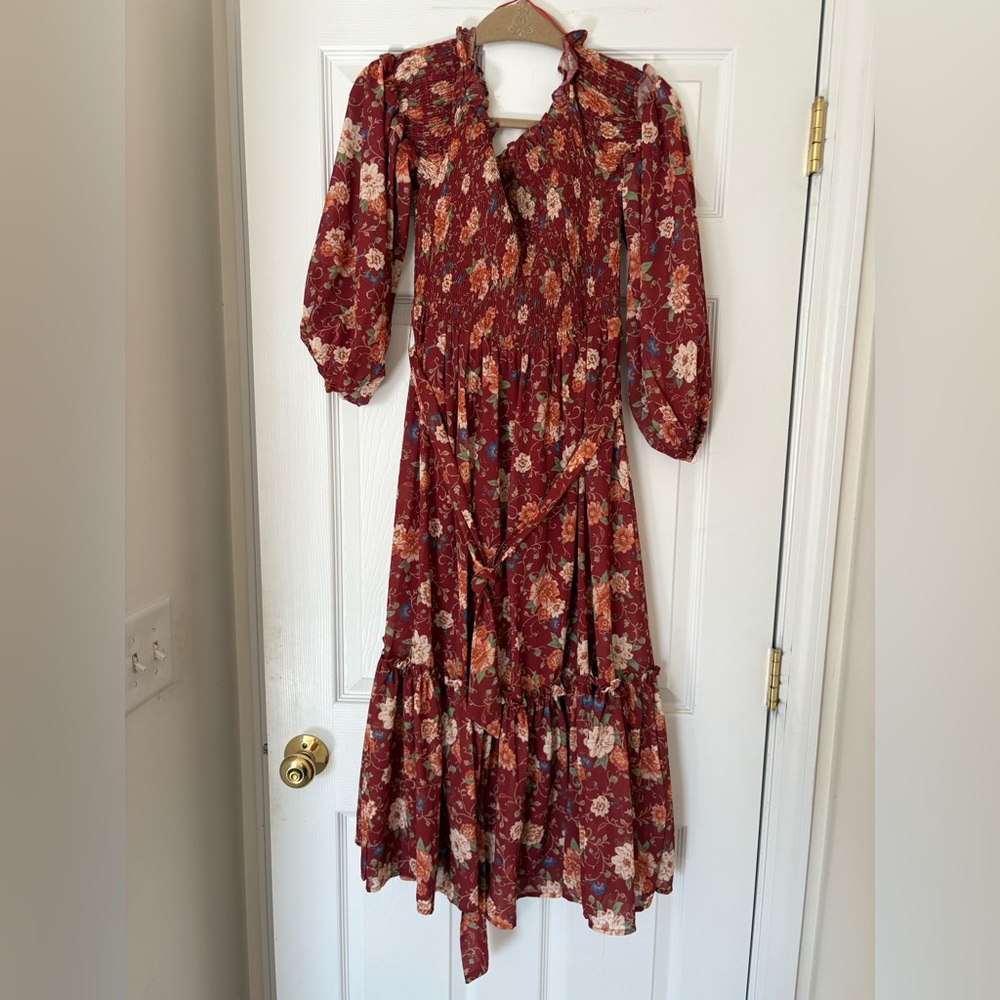 BAULTIC BORN Floral Ruffle Midi Dress